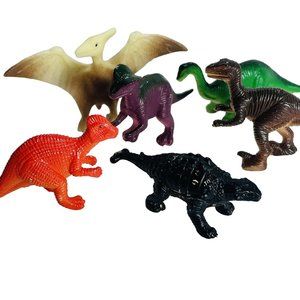 Lot of 6 Mini Plastic Toy Dino Dinosaur Figurines Ankylosaurus Pteranodon...